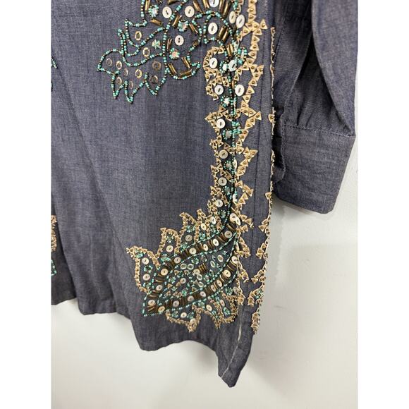 Antik Batik Beaded Alice Djellabah Chambray Shirt Dress Sz 40 M 8 Bohemian Artsy - Picture 10 of 15